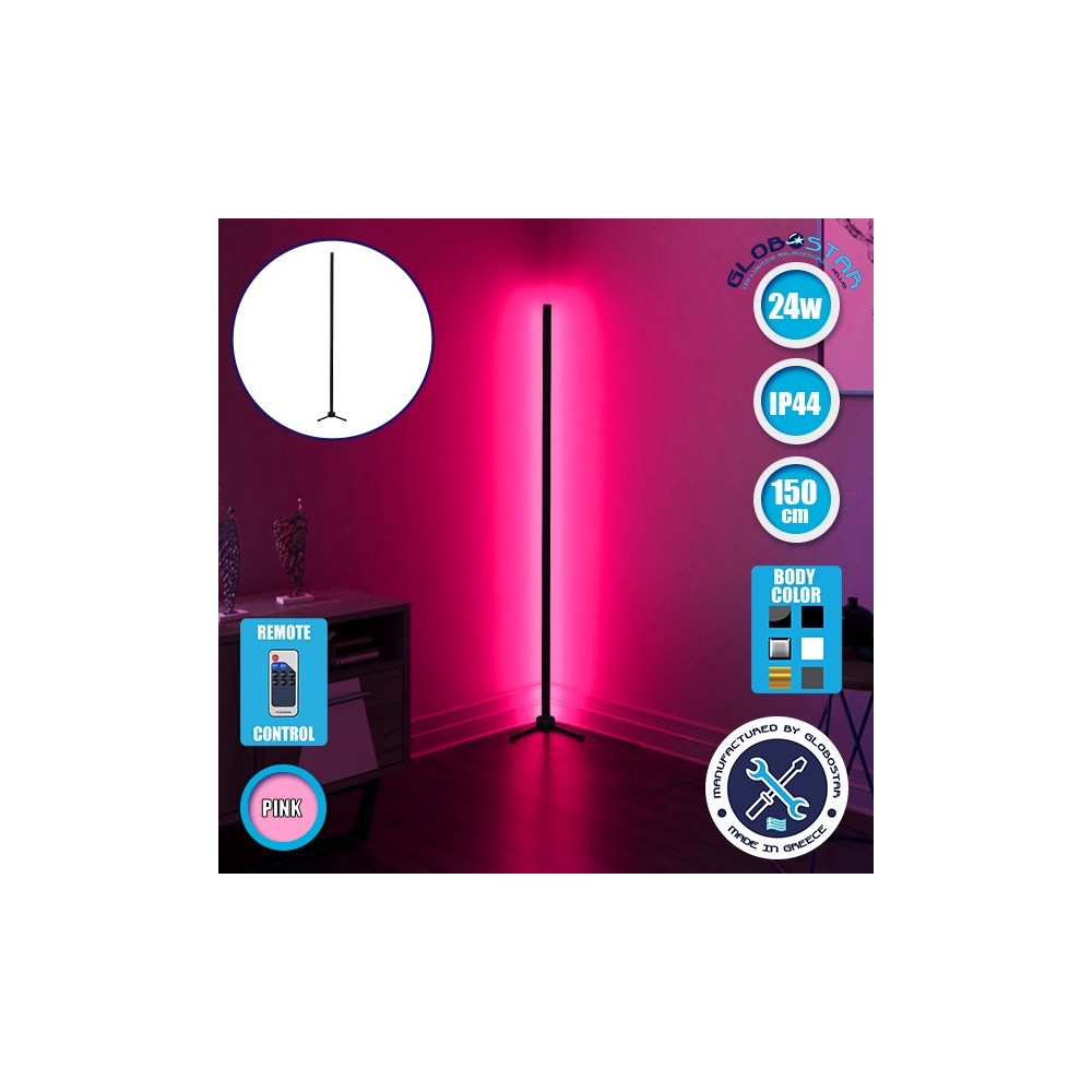 Μοντέρνο Minimal Επιδαπέδιο Μαύρο Φωτιστικό 150cm LED 24 Watt με Ασύρματο Χειριστήριο RF & Dimmer Ροζ GloboStar ALIEN Design GLOBO-150-7